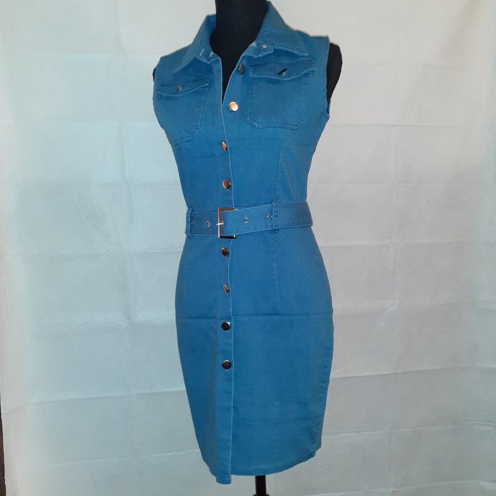 Denim Dress with Belt